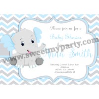 Blue and Grey Elephant Baby Shower Invitation,(8ebb)